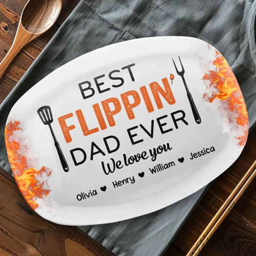 Best Flippin’ Dad Ever - Family Personalized Custom Platter - Father's Day, Gift For Dad, Grandpa