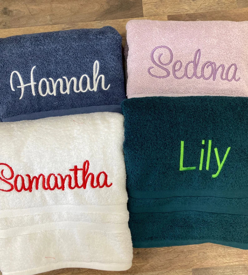 Personalized Embroidered Bath Towel: Custom Monogrammed Cotton Towel